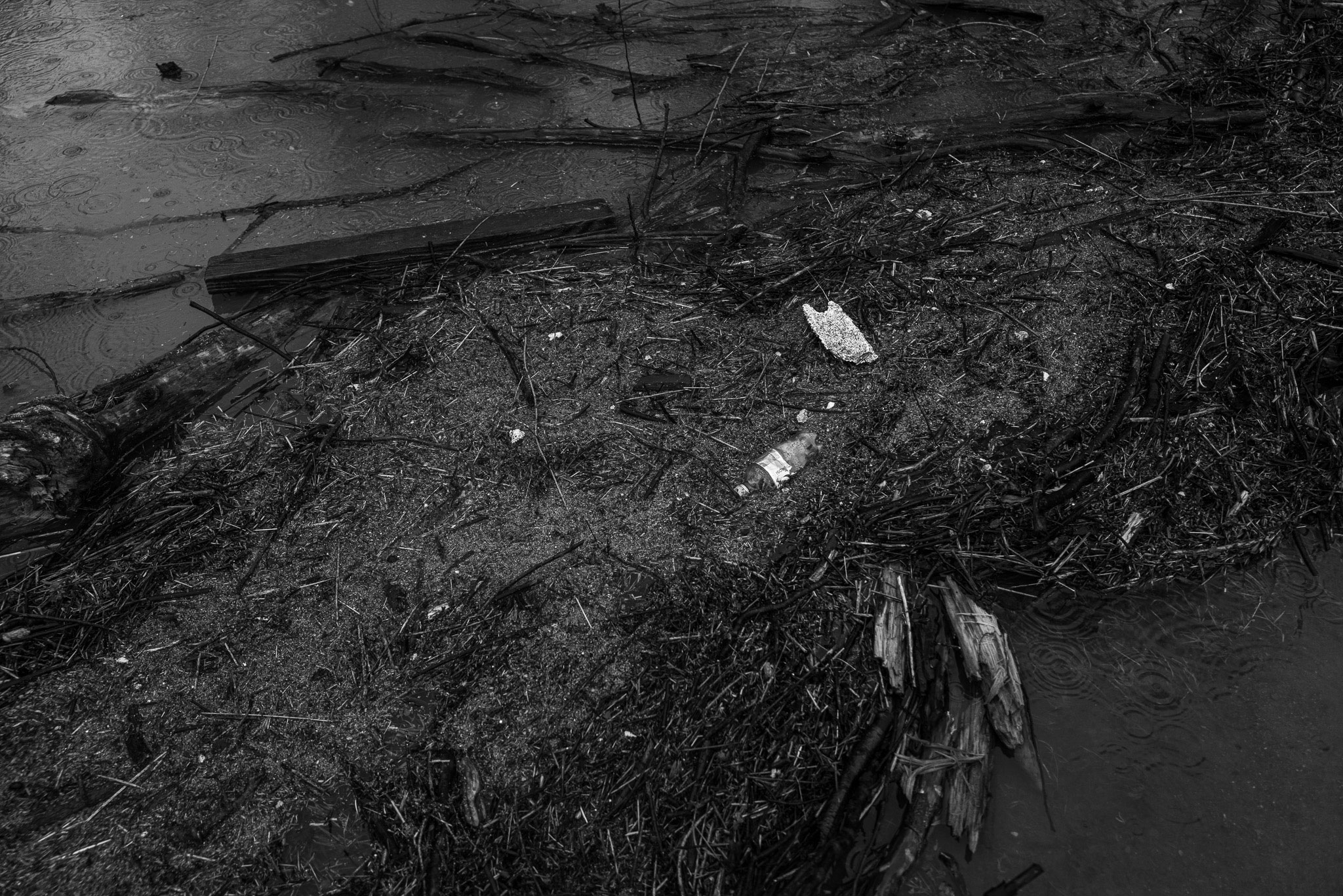 Pollution and debris in flood water near Haw Bridge on the River Severn