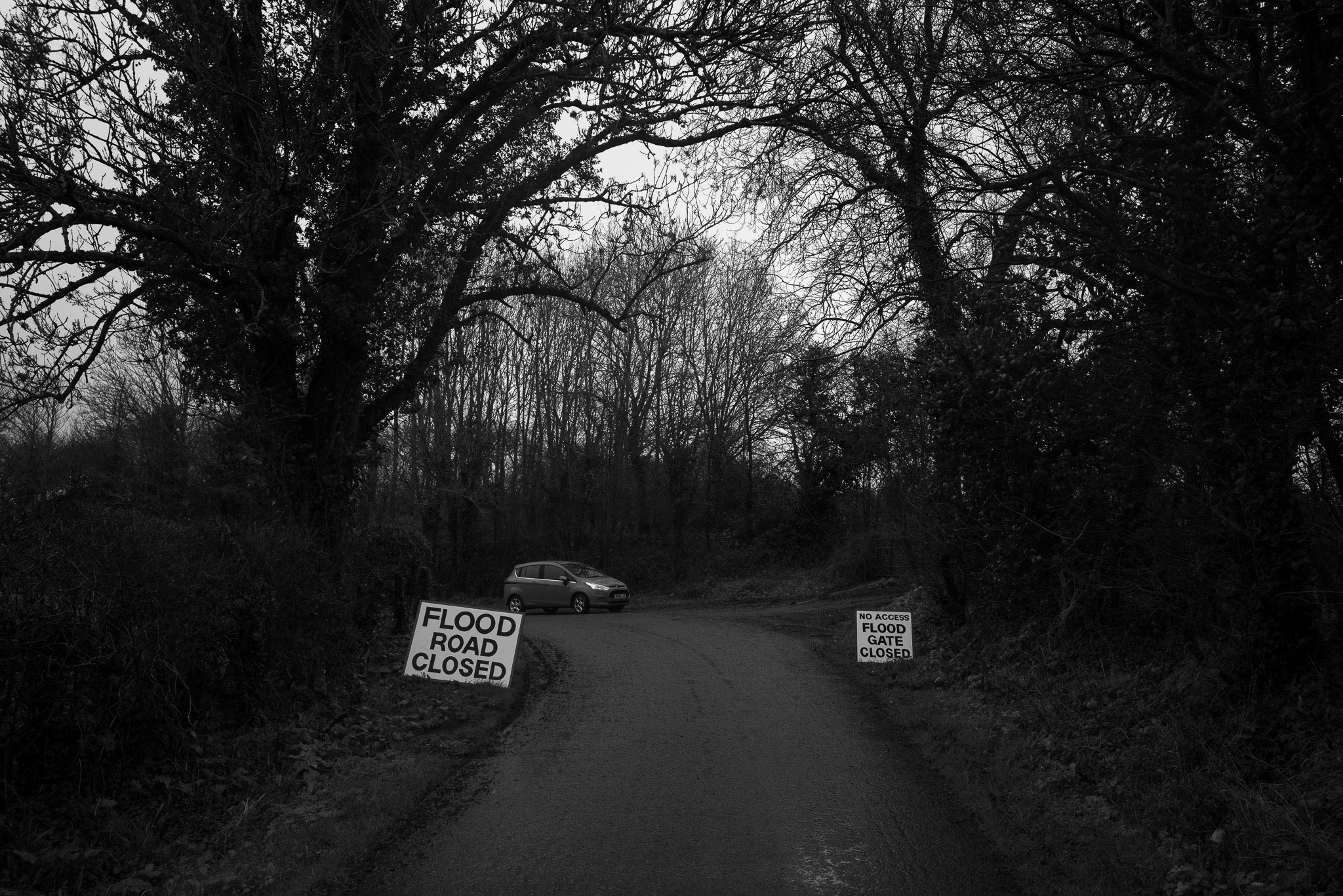 Road closed signs because of flooding at Apperley